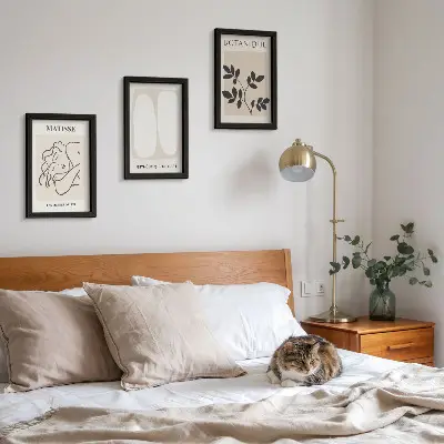 Keretezett triptichon stílusos minimalista, növényi motívumokkal díszített Matisse-festmények