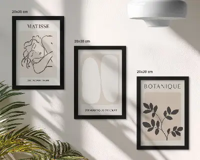 Keretezett triptichon stílusos minimalista, növényi motívumokkal díszített Matisse-festmények