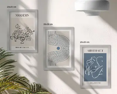Keretezett triptichon virágok, vonalak és absztrakt formák
