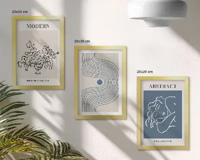 Keretezett triptichon virágok, vonalak és absztrakt formák