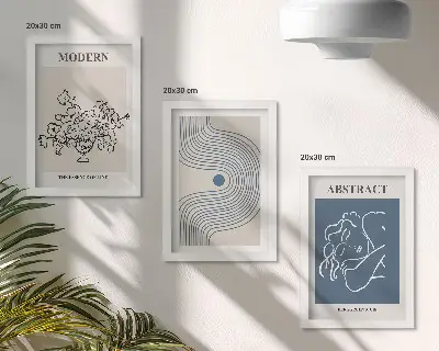 Keretezett triptichon virágok, vonalak és absztrakt formák