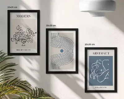 Keretezett triptichon virágok, vonalak és absztrakt formák