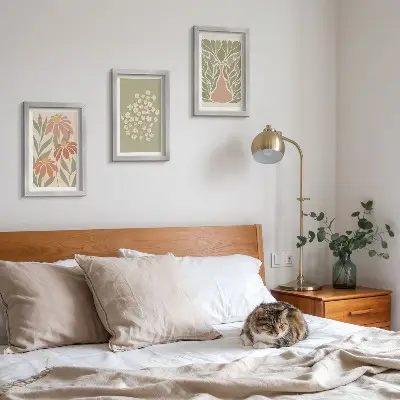Keretezett triptichon virágmotívumos minimalista és bohém mintával