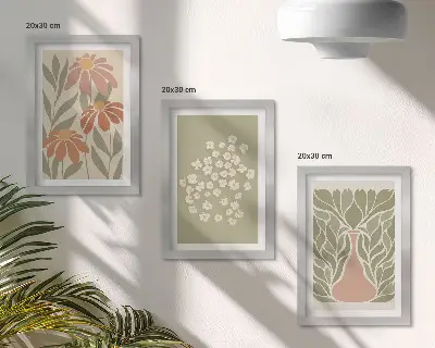 Keretezett triptichon virágmotívumos minimalista és bohém mintával