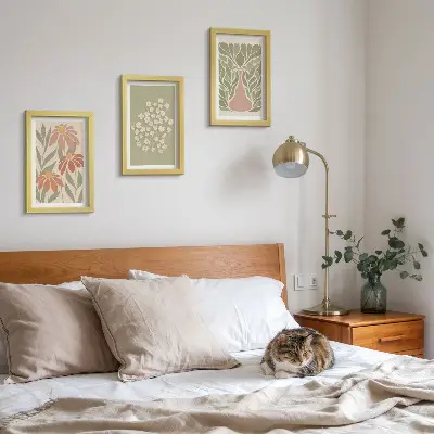 Keretezett triptichon virágmotívumos minimalista és bohém mintával