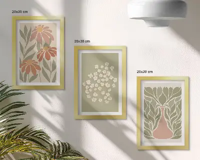Keretezett triptichon virágmotívumos minimalista és bohém mintával