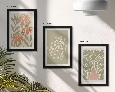 Keretezett triptichon virágmotívumos minimalista és bohém mintával