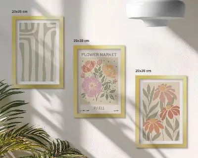Keretezett triptichon botanikus motívumokkal és párizsi minimalista stílussal