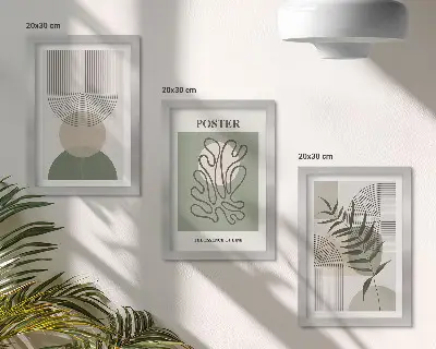 Geometrikus absztrakt botanikai minták poszter keretezett triptichon kivitelben
