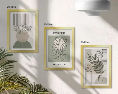 Geometrikus absztrakt botanikai minták poszter keretezett triptichon kivitelben
