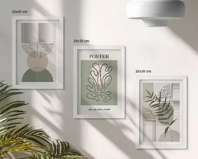 Geometrikus absztrakt botanikai minták poszter keretezett triptichon kivitelben