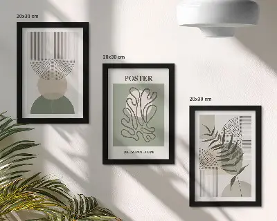 Geometrikus absztrakt botanikai minták poszter keretezett triptichon kivitelben