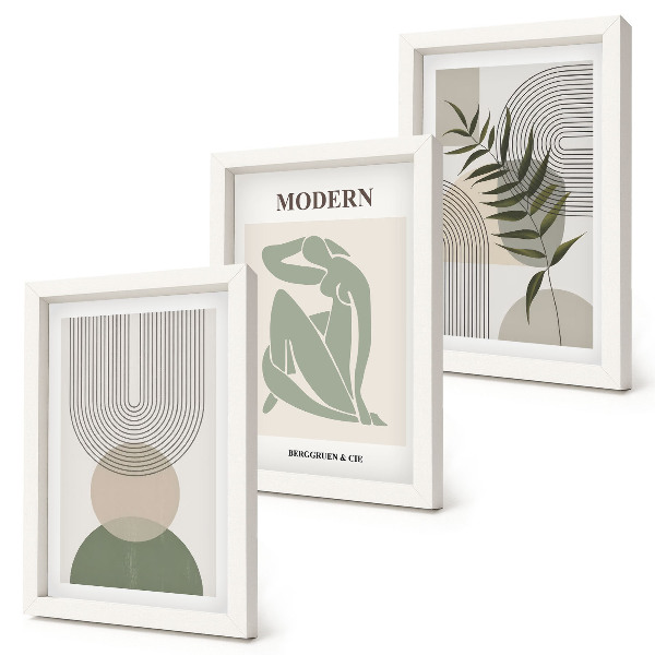 Modern keretezett kép szett Stílusos grafika absztrakt formákkal és növényekkel