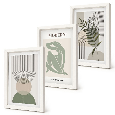 Modern keretezett kép szett Stílusos grafika absztrakt formákkal és növényekkel
