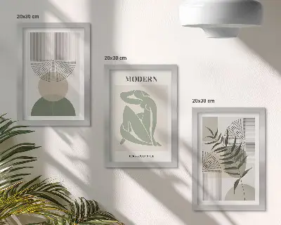 Modern keretezett kép szett stílusos absztrakt grafika növényi mintákkal