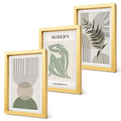 Modern keretezett kép szett stílusos absztrakt grafika növényi mintákkal