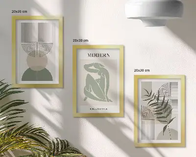 Modern keretezett kép szett stílusos absztrakt grafika növényi mintákkal