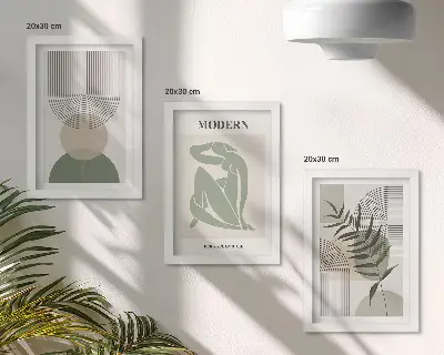 Modern keretezett kép szett stílusos absztrakt grafika növényi mintákkal