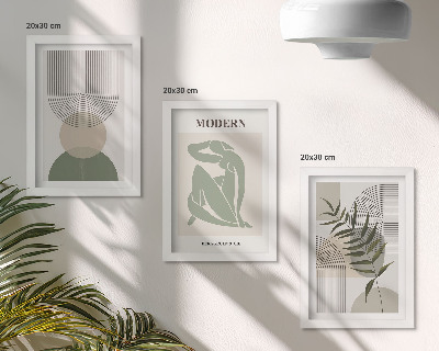 Modern keretezett kép szett Stílusos grafika absztrakt formákkal és növényekkel