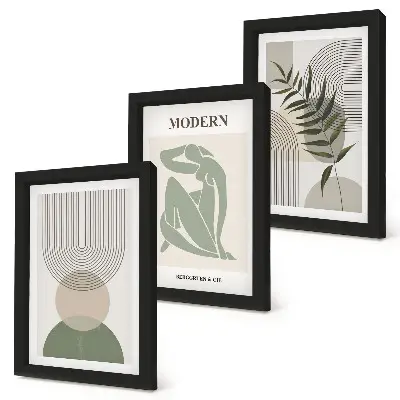 Modern keretezett kép szett stílusos absztrakt grafika növényi mintákkal