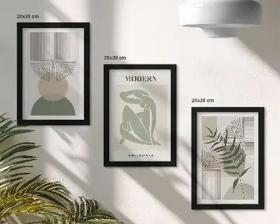 Modern keretezett kép szett stílusos absztrakt grafika növényi mintákkal