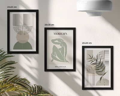 Modern keretezett kép szett Stílusos grafika absztrakt formákkal és növényekkel