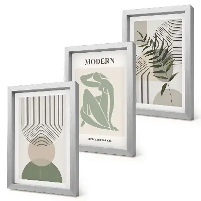 Modern keretezett kép szett stílusos absztrakt grafika növényi mintákkal