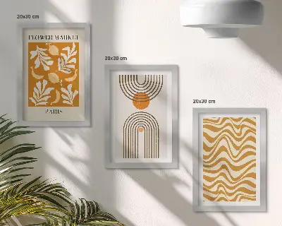Keretezett triptichon virágos és geometrikus mintájú divatplakátok