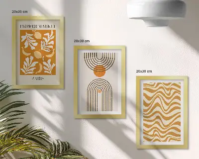 Keretezett triptichon virágos és geometrikus mintájú divatplakátok