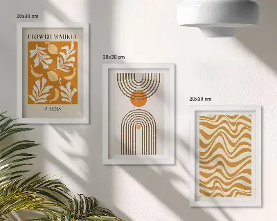 Keretezett triptichon virágos és geometrikus mintájú divatplakátok
