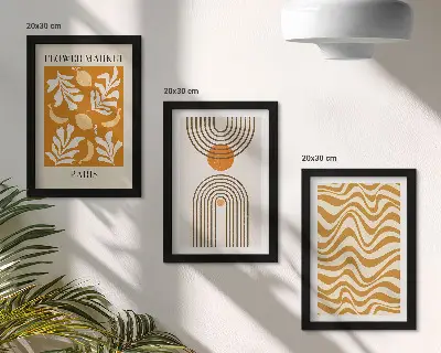 Keretezett triptichon virágos és geometrikus mintájú divatplakátok