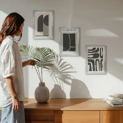 Absztrakt formák minimalista poszterszett keretezett triptichon