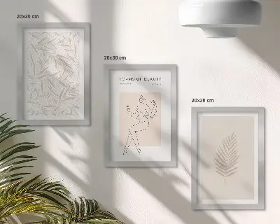 Minimalista botanikai motívumok keretezett triptichon