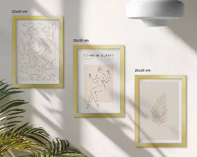 Minimalista botanikai motívumok keretezett triptichon
