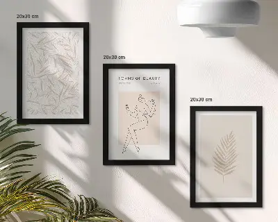 Minimalista botanikai motívumok keretezett triptichon