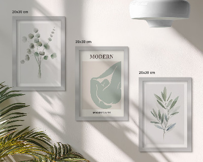 Modern keretezett kép szett Növényi motívumok finom zöld árnyalatokban