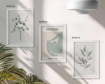Modern keretezett kép szett Növényi motívumok finom zöld árnyalatokban