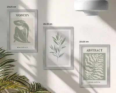 Keretezett triptichon matisse akvarell bohém növények mintával