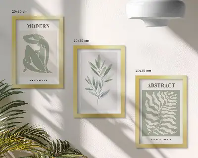 Keretezett triptichon matisse akvarell bohém növények mintával
