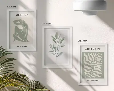 Keretezett triptichon matisse akvarell bohém növények mintával