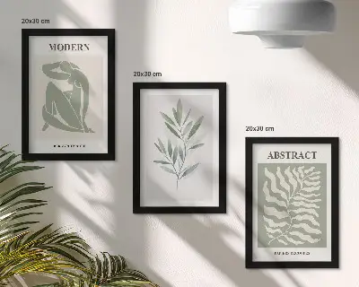 Keretezett triptichon matisse akvarell bohém növények mintával