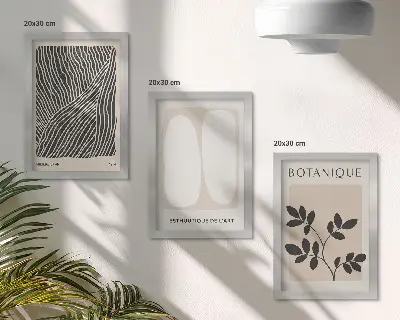 Modern keretezett képszett virágmintás és minimalista vonalvezetésű, semleges színekben