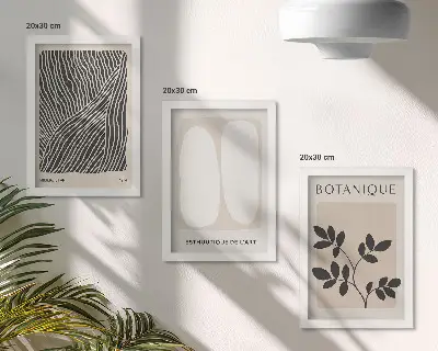 Modern keretezett képszett virágmintás és minimalista vonalvezetésű, semleges színekben