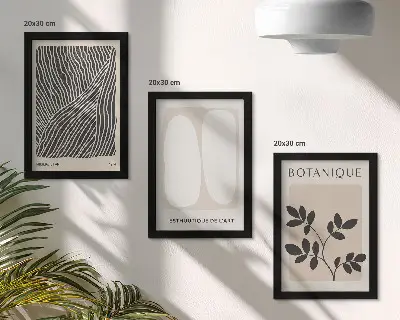 Modern keretezett képszett virágmintás és minimalista vonalvezetésű, semleges színekben