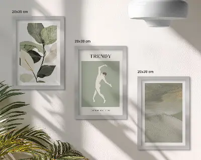 Növényi minták sziluettekkel és absztrakt formákkal keretezett triptichon