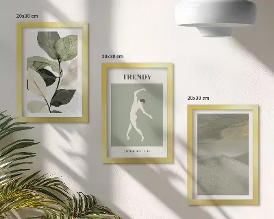 Növényi minták sziluettekkel és absztrakt formákkal keretezett triptichon