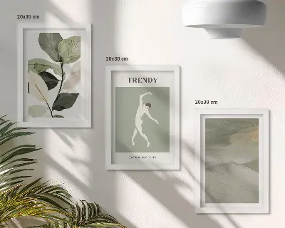 Növényi minták sziluettekkel és absztrakt formákkal keretezett triptichon