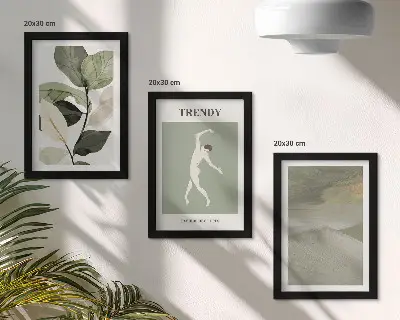 Növényi minták sziluettekkel és absztrakt formákkal keretezett triptichon