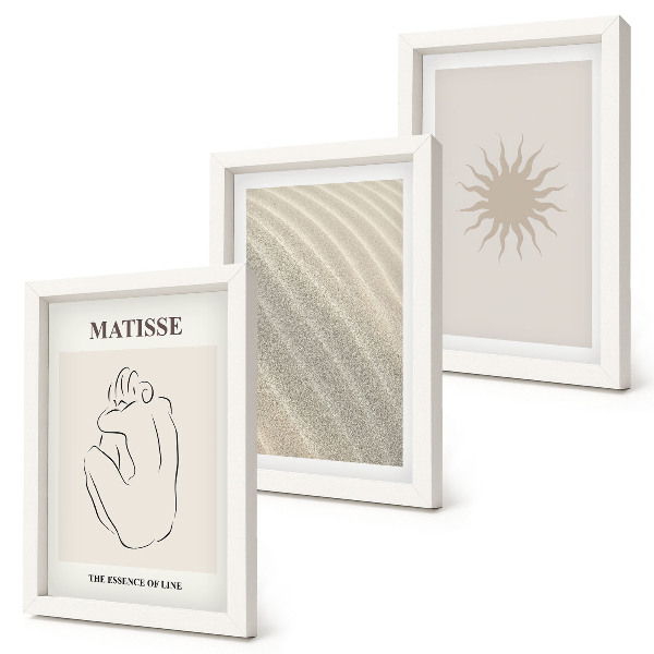 Modern keretezett kép szett Minimalista vonalak, homok, hullámok és nap