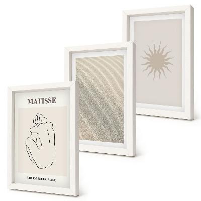Modern keretezett kép szett Minimalista vonalak, homok, hullámok és nap